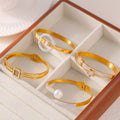 Gold Titanium Steel Crystal Pearl Star Square Bangles view 3
