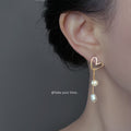 Gold Tone Open Heart And Double Irregular Pearl Drop Earrings view 2