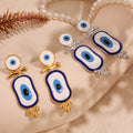 Blue White Enamel Evil Eye Drop Earrings Gold Steel view 4