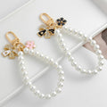 Faux Pearl Beaded Chain Bag Charm Keychain with Rhinestone Bow view 4