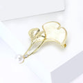 White Shell Effect Ginkgo Leaf Brooch With Pearl Drop view 3