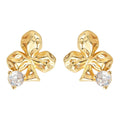 Gold Tone Sculpted Three Petal Flower And Clear Stone Stud Earrings view 5