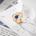 Gold Evil Eye Open Rings Blue Glass Bead 11 Design Styles view 7
