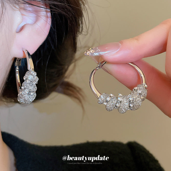 Silver Crystal Wrapped Hoop Earrings with Clustered Stones