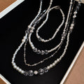 Layered Silver Tone Cross and Pearl Necklace with Mixed Chains view 6