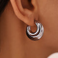 Hollow Crescent Moon Stud Earrings Gold Or Steel Finish view 4