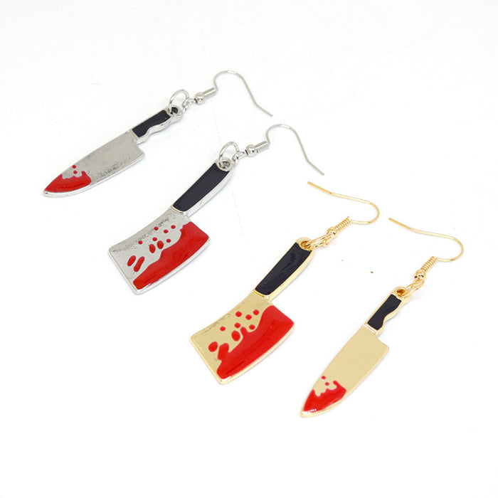 Gold and Silver Tone Blood Splatter Knife Hook Earrings