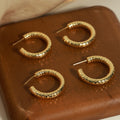 Gold Hammered Texture C-Shape Open Hoop Earrings Pair view 2