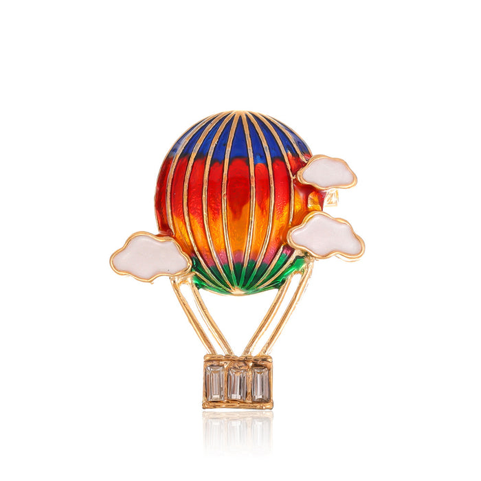 Red Gold Tone Air Balloon Crystal Enamel Metal Brooch Pin
