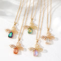 Gold Butterfly Crystal Teardrop Pendant Necklace 4 Colors view 1