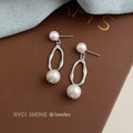 Silver Pearl Geometric Open Link Drop Earrings Long view 4
