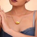 Large Polished Oval Bean Pendant Snake Chain Necklace Gold Tone view 4