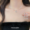 Pearl Bead Cross Pendant Necklace Triple Crystal Cross Drops view 3