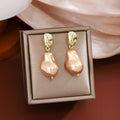 Champagne Irregular Pearl Look Gold Tone Drop Earrings view 4