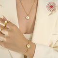 Gold Steel Mother of Pearl Crescent Moon Jewelry Set view 3