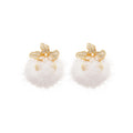 Gold Tone Crystal Flower White Pom Pom Hoop Earrings view 5