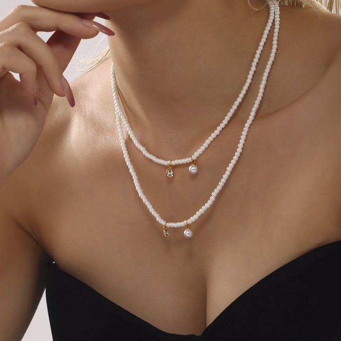 Shell Pearl Choker Necklace Gold Zircon Pendant Drop Styles