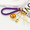 Golden Rice Bowl, Chopsticks and Spoon Keychains with Braided Loops view 11