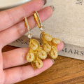 Gold Tone Layered Leaf Hoop Drop Earrings With Clear Crystals view 2