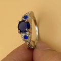 White Metal Blue Three-Stone Cross Band Ring Alloy view 2