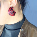 Black White Red and Leopard Fabric Wrapped Wide C Hoop Earrings view 4
