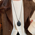 Black Oval and Double Circle Cord Pendant Necklace view 3