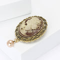Vintage Cameo Lady Brooch with Pearl Drop Gold Silver view 3