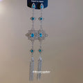 Blue Crystal Geometric Tassel Drop Earrings Statement Jewelry view 2
