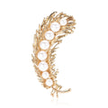 Pearl and Crystal Curved Feather Brooch in Gold Tone view 5