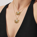 Gold Sunburst Pendant Necklace Pavé Center Stainless Steel Chain view 2