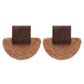 Wood Square and Woven Semicircle Statement Stud Earrings view 5
