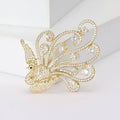Gold Phoenix Rhinestone Brooch Clear Crystal Swirl Tail Pin view 1