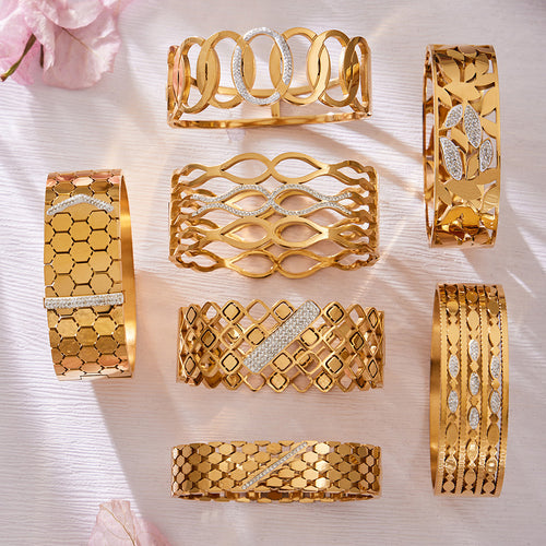 Display view of geometric openwork hinged bracelets in main image 2.