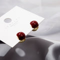 Deep Red Glossy Round Half Hoop Petite Small Stud Earrings view 3
