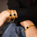 Gold Tone Watch Band Bracelet Black Acrylic Dial Roman Love Tags view 1