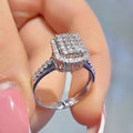 Rectangular Clear Stone Cluster Double-Halo Ring In Silver Tone view 2