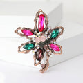 Leaf Flower Rhinestone Brooch Textured Metal Green Rose Gold view 2