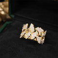 Gold-Tone Ginkgo Leaf Half Band Pave Clear Stone Ring Sizes 6-10 view 2
