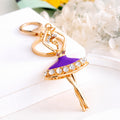 Gold Ballerina Rhinestone Tutu Keychain Metal Charm view 2