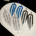 Rhinestone Arch Multi Chain Fringe Stud Earrings Fashion Jewelry for Women view 3