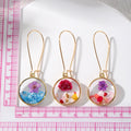 Gold Tone Round Pressed Flower and Glitter Resin Earrings view 5