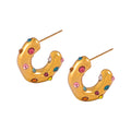 Chunky C-Hoop Earrings Faux Pearl Zircon Gold Steel view 6