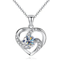 Silver Open Heart Clear Center Stone Pendant Necklace view 1