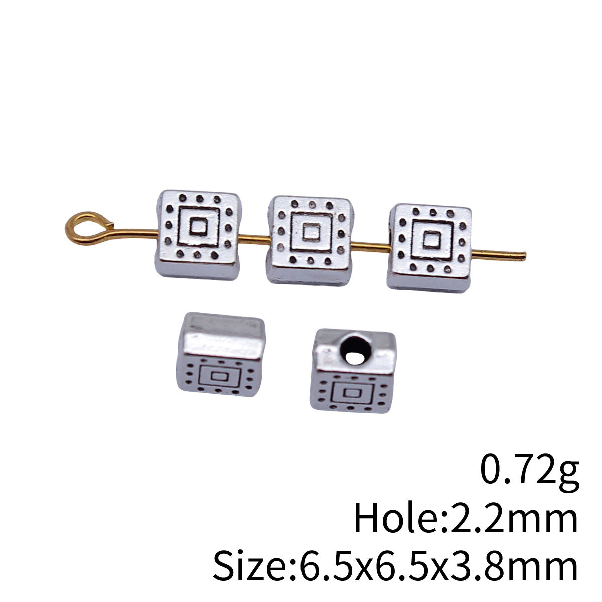 6.5x6.5x3.8mm 0.72g Antique Silver Zinc Alloy Square Small Hole Spacer Beads for DIY Bracelet Jewelry Making