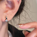 Silver Tone Black Star Crystal Huggie Hoop Earrings view 4