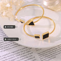Gold Open Soft Wire Black Shell Triangle Square Cuff Bangles view 2