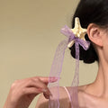 White Starfish Purple Lace Ribbon Bow Duckbill Hair Clip view 3