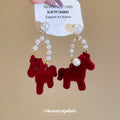 Burgundy Flocked Horse Drop Earrings With Pearl Accents view 4