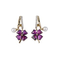Gold Purple Flower and Pearl Drop Earrings for Everyday Styling view 5