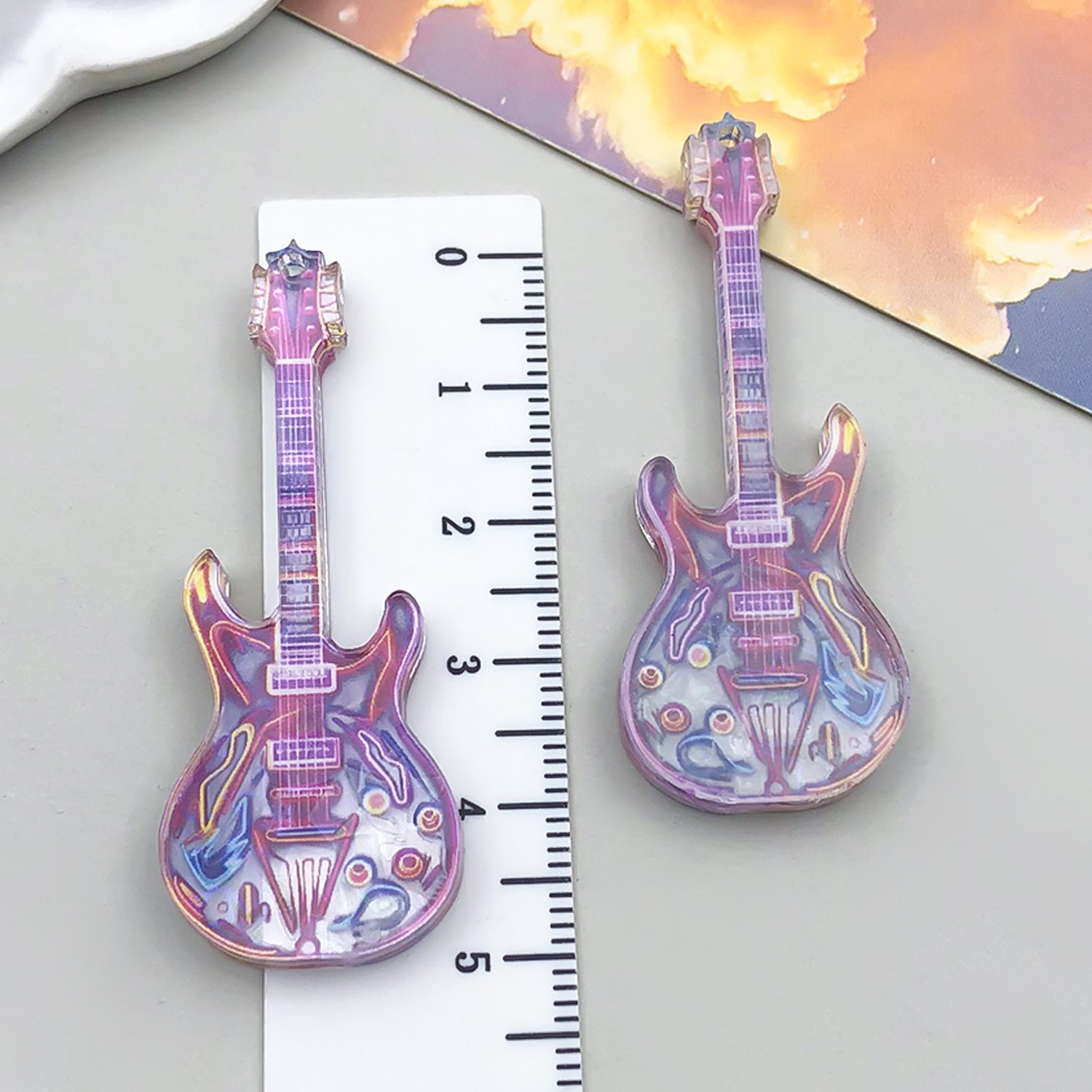 Acrylic Colorful Guitar Double Sided Charm Pendant for Earrings Keychain DIY Jewelry